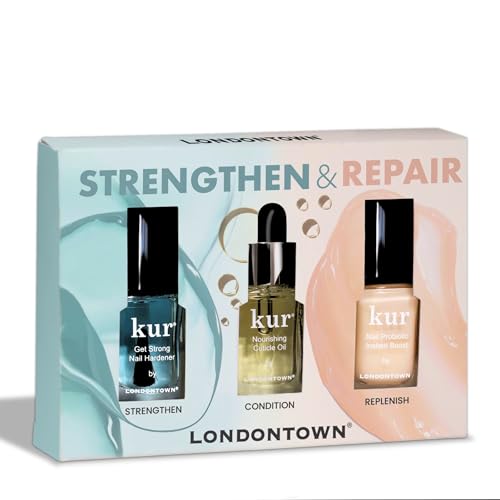 LONDONTOWN Strengthen & Repair Trio - Strengthening Moisturizing Nail Care for Healthy Growth Treatment for Damaged Nail - Conditioning Set for Long Healthy Regrowth
