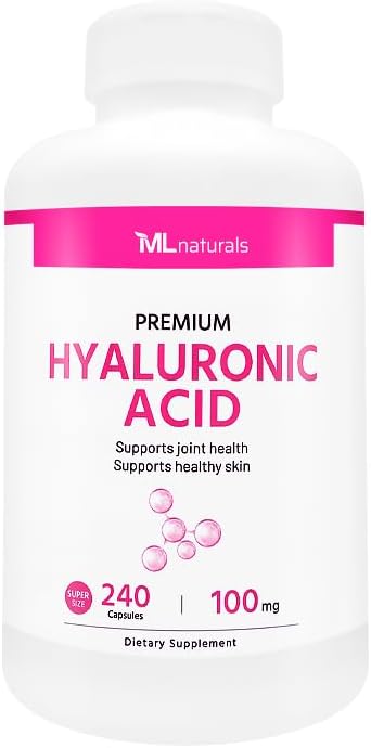 Premium Hyaluronic Acid 100 mg 240 Capsules. Supports Healthy Skin. Non-GMO