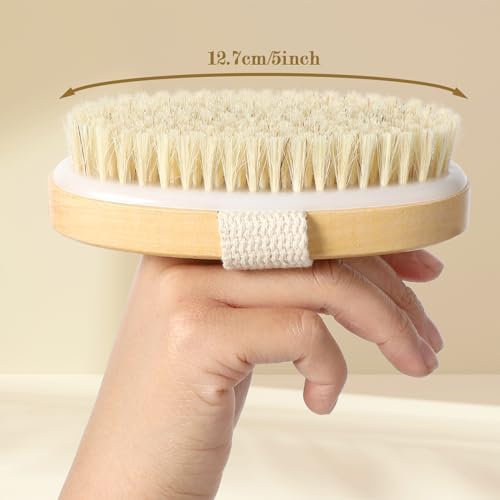 4pcs Dry Brushing Body Brush, Natural Bristle Dry Skin Exfoliating Brush Body Scrub for Flawless Skin, Cellulite Treatment, Lymphatic Drainage and Blood Circulation Improvement, White