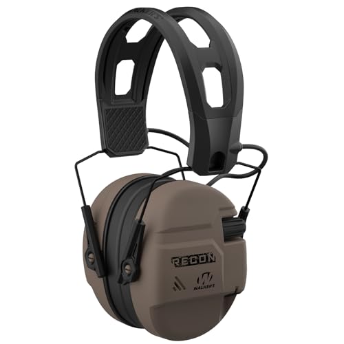 WALKER'S Recon Digital Muffs - Durable IPX4 Weather-Resistant HD Speakers Hunting Range Shooting Hearing Protection Electronic Muffs, 3.5mm Audio Jack, 2 AAA Batteries Included, Flat Dark Earth