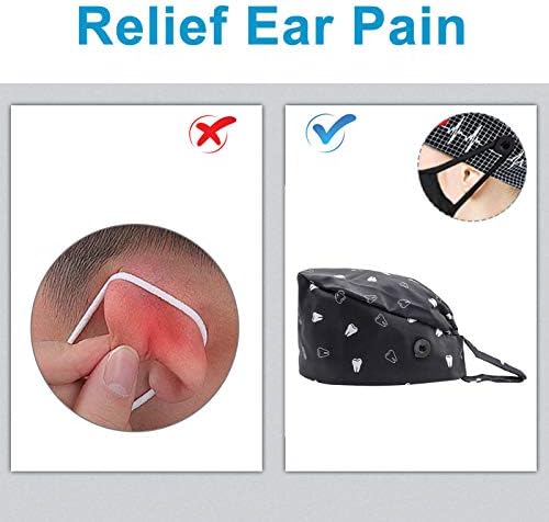 3PCS Cute Teeth Working Cap with Button, Women Men Breathable Lace Up Sweatband Work Hat Hair Cover