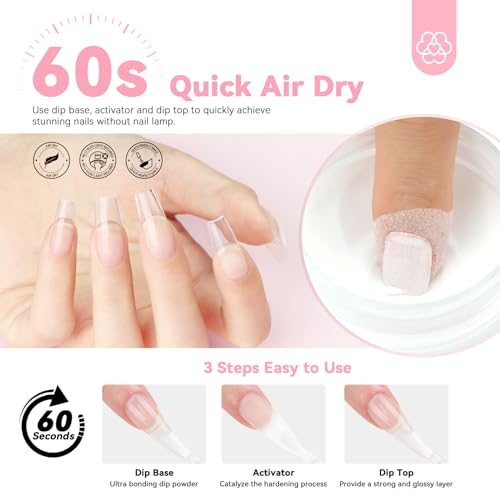 SAVILAND Clear Dip Powder Nail Kit Starter: 60g 2.1oz Dip Powder for Nails with Dipping Powder Liquid Set Dip Base Activator and Top Coat Professional Dip Nail Kit Repair for French Manicure Nail Art