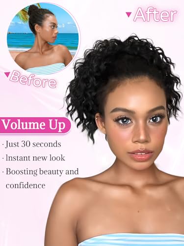 Isaic Ponytail Extension 8 Inch Short Wavy Curly Ponytails Drawstring Ponytail for Black Women Jet Black Pony Tails Hair Extensions Synthetic Hairpiece for Daily Use