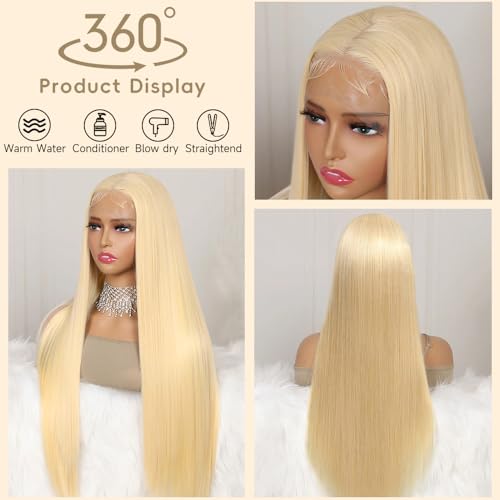 30 Inch 613 Lace Front Wig Human Hair Straight Blonde Wig Human Hair 613 13x6 Lace Front Wig Human Hair 200% Density Pre Plucked with Baby Hair Blonde Lace Front Wigs Human Hair for Women