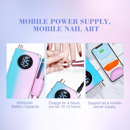 SAVILAND 40000RPM Electric Nail Drill Professional: Electric Nail File Portable Nail Drill with Acrylic Nail Kit 12 Drill Bit Nail Supplies Efile for 10s Fast Drill para Uñas Profesional Remove Salon