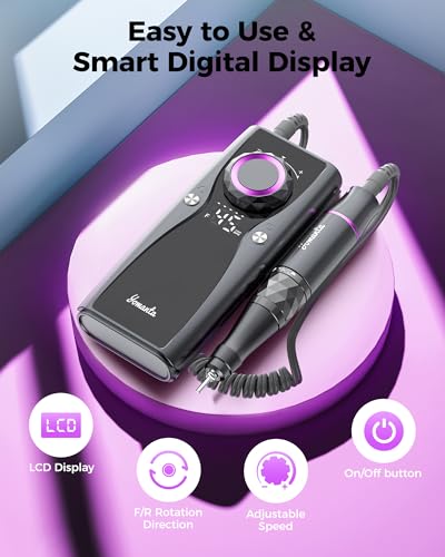 Electric Nail Drill Professional Kit: 45,000 RPM USB Rechargeable Efile Nail Drill Nail File with 12 Bits for Polishing Gel/Acrylic Nails- Portable Manicure Tool Set for Salon/Home-Black