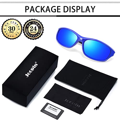Joopin Trendy Blue Sport Sunglasses Lightweight Running Glasses Polarized UV400 Trendy Rectangle Wrap Around Shades for Men Women