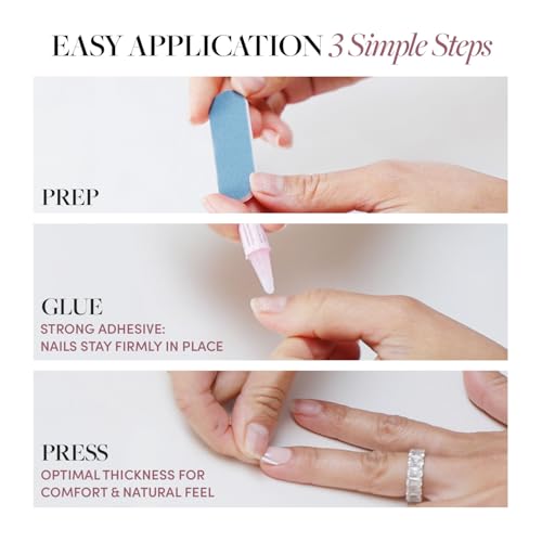 Glamnetic Press On Nails - Cashmere Blue | Opaque Soft Pale Blue Short Squoval False Nails, Reusable Stick On Fake Nails with Glue | Salon Quality | 15 Sizes - 30 Nail Kit
