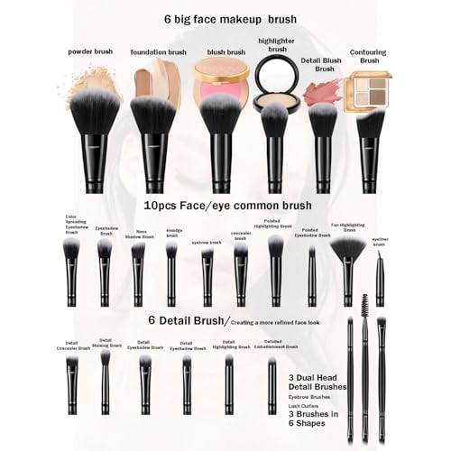 36Pcs Black Makeup Brushes Set Professional Makeup Kit Multi-functional Makeup Tool Set with Facial Makeup Accessories, Foundation Makeup Brush Kit Eye and Face Make up Brushes & Tools