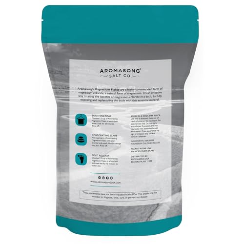 Aromasong Magnesium Flakes for Bath from The Dead Sea- 12 LB Resealable Pack Magnesium Chloride Flakes -Organic Bath Salt Muscle Relaxing Mineral Soak (Packaging May Vary)