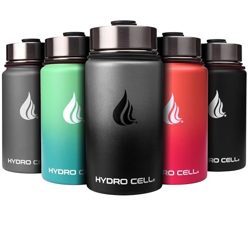 HYDRO CELL Stainless Steel Insulated Water Bottle with Straw - For Cold & Hot Drinks - Metal Vacuum Flask with Screw Cap and Modern Leakproof Sport Thermos for Kids & Adults (Graphite/Black 14oz)