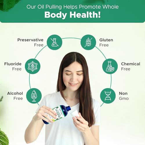 Ayurvedic Oil Pulling Rinse for Teeth and Gums | Made in USA Alcohol Free Mouthwash for Fresh Breath | Pulling Oil with Oils Extract for Teeth Whitening & Healthy Gums | Mint Oral Rinse - 8 Fl Oz