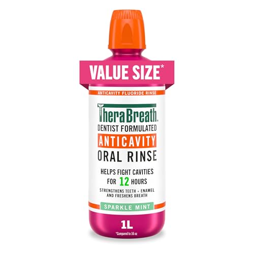 TheraBreath Anticavity Fluoride Mouthwash, Sparkle Mint, Dentist Formulated, 1 Liter