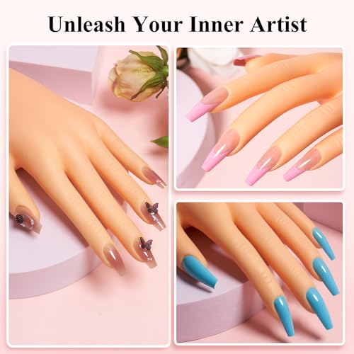Practice Hand for Acrylic Nails: Flexible Fake Hand with Stand Nails Kit Acrylic Set - Professional Nail Mannequin Hand for Beginners Salon Home