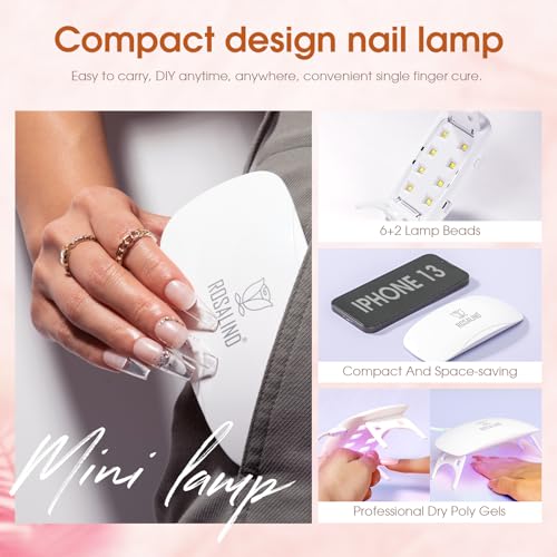 ROSALIND Poly Nail Gel Kit -14 Colors +72 Nail Art Accessories kit Clear Nude Poly Nails Gel Kit Starter Kit with Mini UV Lamp Slip Solution Basic Tools for Beginners with Everything