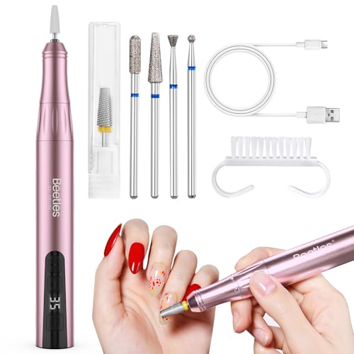 Beetles Electric Nail Drill Cordless, 35 Adjustable Speeds Portable Nail Drill Rose Gold Long Battery Life Polishing Set Professional Nails Machine Kit Manicure Pedicure Tools for Home Salon Use