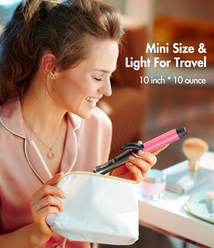 Travel Curling Iron Dual Voltage(110-240V)，1 Inch Mini Curling Iron Travel Size with 5 Adjustable Heat Settings, Ceramic Barrel with Argan Oil Infused, Portable