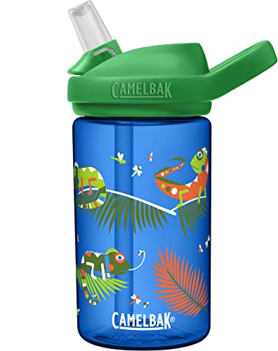 CamelBak eddy+ 14oz Kids Water Bottle with Tritan Renew – Straw Top, Leak-Proof When Closed, Iguanas