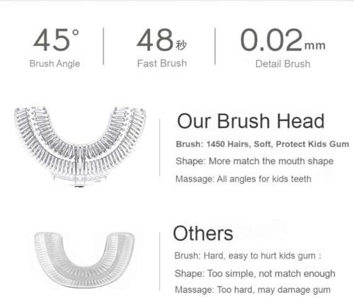 Ariie Ultrasonic Kid's U-Shaped Electric Toothbrush, IPX7 Waterproof, Waterproof Battery Powered 360 Oral Teeth Cleaning Design, Automatic Toddler Toothbrush with Food Grade Soft Silicone Brush Head
