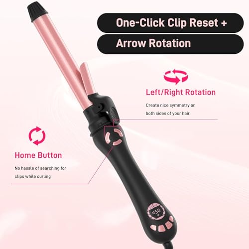 Rotating Curling Iron - 1 Inch Automatic Curling Iron for Fast Long-Lasting Curler Waves, Dual Voltage Automatic Hair Curler with Adjustable Temp and LCD Display for Effortless Beach Waves, Rose Gold