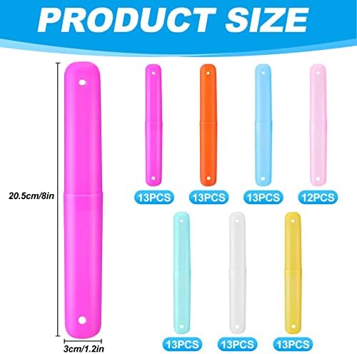 90 Pack Travel Toothbrush Case Holder Bulk Breathable Portable Toothbrush Storage 7 Assorted Color Plastic Toothbrush Container for Home Outdoor Traveling Trip Camping, 8 x 1.2 Inch