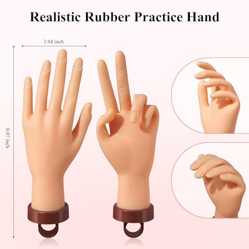 Practice Hand for Acrylic Nails: Flexible Fake Hand with Stand Nails Kit Acrylic Set - Professional Nail Mannequin Hand for Beginners Salon Home