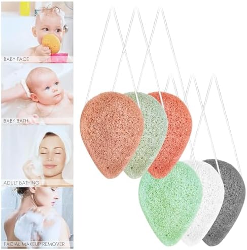 6 Pack Natural Konjac Facial Sponges, findTop 6 Colors Konjac Facial Sponges for Gentle Face Cleansing and Exfoliation