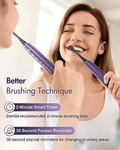Electric Toothbrush for Adults, Sonic Toothbrush with 6 Mode & 3 Intensity, 40000 VPM Deep Clean Toothbrush with 6 Brush Heads & Travel Case, Wireless Charging, 60 Days Battery Life, 2-Min Smart Timer