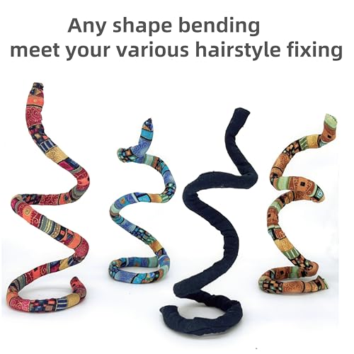 4 Pieces Spiral Lock Hair Tie for Dreadlocks - Iron Wire Embedded, Bendable Ponytail Holders - Long Dreadlock Accessory for Women & Men with Thick Curly Hair