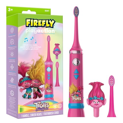 FIREFLY Play Action Trolls Smart Sonic Toothbrush Kit, Interactive Electric Toothbrush with Lights, Music and Games, Batteries Included, Ages 3+