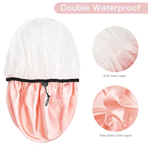 Auban Shower Cap for Women, Adjustable Reusable, Extra Large, Double-Layer Waterproof Bathing Cap, Waterproof Exterior, EVA Lining, Hair Cap for All Hair Lengths, 3 Colors