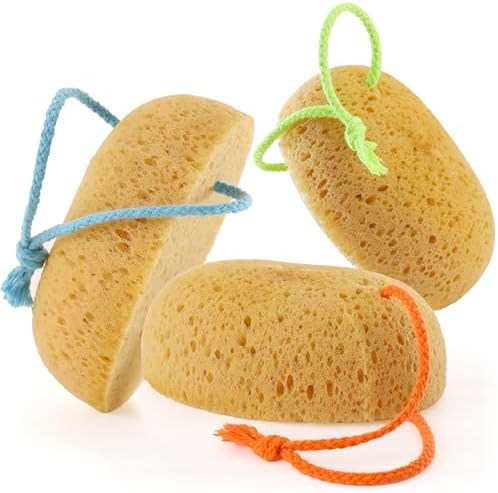 Sponges Shower, 3Pcs Soft Bath Sponges for Women Men, Wash Sponges for Body Face Multipack, Dense Foam for Gentle & Deep Cleansing, Ultra-Soft for Sensitive Dry Skin (Assorted Color Loops)