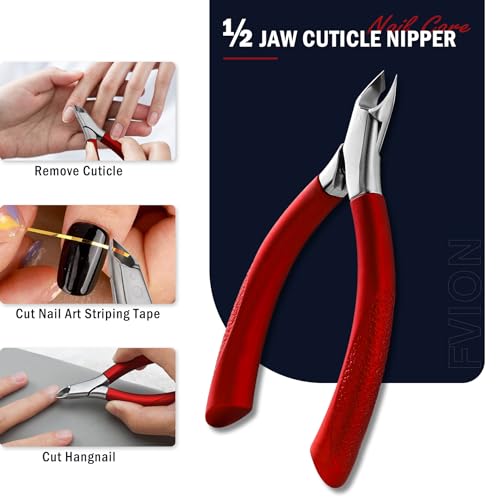 FVION Cuticle Trimmer – Professional Cuticle Nippers, Rubber Coated Handle Manicure Tools – Stainless Steel Cuticle Cutter for Nails (5mm), Red