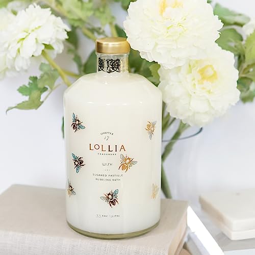 Lollia Wish Bubble Bath, 33.8 fl. oz., Sugared Pastille Scent, Gentle & Moisturizing Luxury Bubble Bath Soap with Hydrating Ingredients, Body Skin Care for Women
