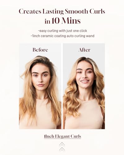 Automatic Curling Iron Hair Curler - HITTIONA Rotating Curling Iron Wand 1 Inch with 12 Temps 3 Timer, Anti-Scald, Anti-Tangle Hair Wand Curlers for Lasting Curls Waves, Dual Voltage (Pink+Purple)