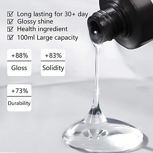 beautilux Gel Top Coat, 100ml No Wipe Gel Top Coat Long Lasting High Gloss Refill for Home Nail Salon, 3.5 fl.oz