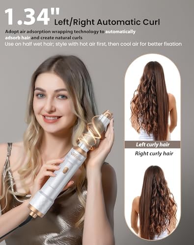 6 in 1 Hair Dryer Brush，Blow Dryer Brush Ionic Hair Dryer，Multi Hair Styler for Fast Drying Styling Curling Straightening Volumizing，Hair Curler Hair Straightener Styler Autowrap Air Styler