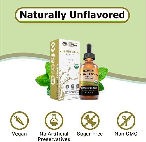 MAX Absorption, Vitamin D3 + K2 (MK-7) Liquid Drops with MCT Oil, Unflavored, Helps Support Strong Bones and Healthy Heart