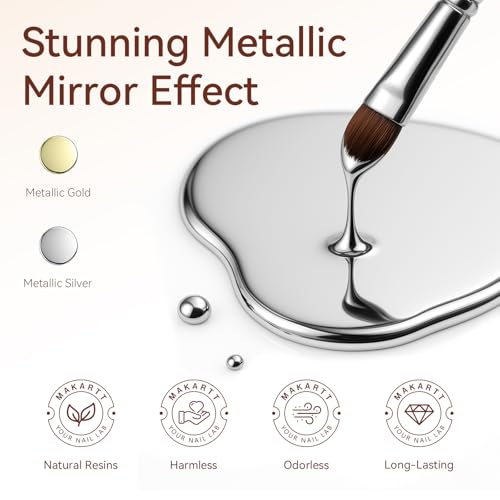 Makartt Chrome Gel Nail Polish Set: Metallic Gel Nail Polish, Silver and Gold 3D Metal Painting Gel for Nail Art Soak off UV/LED Glossy Mirror Effect Nail Glue Gel for Home Salon DIY Manicure（2pcs）