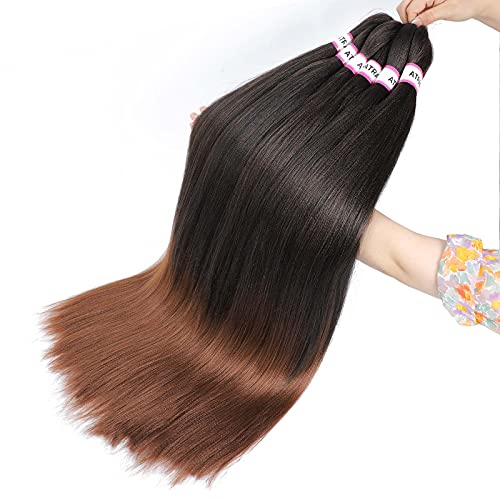 Pre Stretched Braiding Hair,18 Inch 8 Packs Ombre Braiding Hair, Two Tone Yaki Texture Prestretched Crochet Braids Professional Synthetic Hair Extension Itch Free Hot Water Setting (18" T1B/30#)