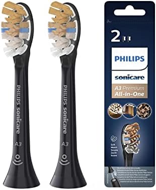 Philips Sonicare Genuine Sonicare A3 Premium All-in-One Brush Head for Complete Care, Pack of 2, Black, HX9092/11, 30 g, 2-Count