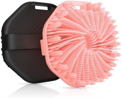 Silicone Body Scrubber 2 Counts, Exfoliating Body Wash Scrubbers Exfoliator, Shower Body Brush for Effective Showering Exfoliation and Gentle Massage (Black+Pink)