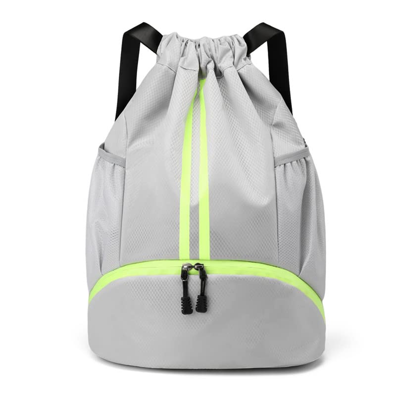 LOKAPEGY Drawstring Gym Bag for Men, Waterproof Drawstring Backpack for Women, Swim Bag with Shoes Compartment, Pull String Sport Bag for Soccer and Basketball. (Grey)
