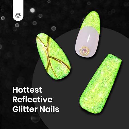 Beetles Gel Polish Green Glitter Gel Nail Polish 15ml Reflective Nail Art Manicure Salon DIY at Home Gifts for Women Lime Shock