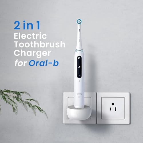 2-in-1 Wall Charger for Oral-B Braun Electric Toothbrush, Charger Base for Oral B Genius Pro Smart Vitality Kids io2 io3 io4 io5 io6 Serie, IPX5, White