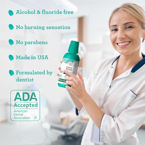 GuruNanda Fresh Breath Mouthwash, ADA-Accepted, Alcohol & Fluoride-Free, Sodium Chlorite, Essential Oils & Vitamins, 12-Hrs Fresh Breath, Wild Mint, 16 oz - 2 Pack