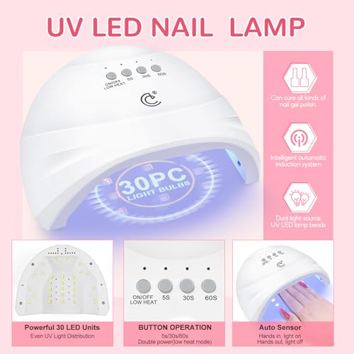 PEACECOLOR 38PCS Gel Nail Polish Kit with U V Light 20 Colors White Nude Pink Brown Green Red Gray Gel Manicure Starter Set Base Glossy/Matte/Glitter Top Coat All Season Home Salon