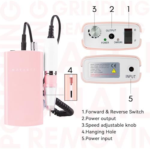 Makartt Nail Drill Professional, Rechargeable Nail E File 30000RPM Electric Nail Drill, Malory Pink Portable Gel Nail Remover Machine with Nail Drill Bits & Sanding Bands for Manicure Salon Home Use