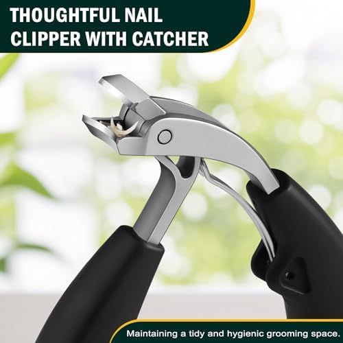 FVION Innovative Angled Head Toenail Clippers, Professional Ingrown Toe Nail Clippers for Thick Nails Seniors, Slanted Nail Clippers with Catcher, Pedicure Toenail Cutters Toenail Scissors