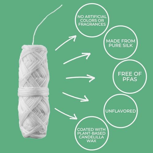 Unflavored Compostable Dental Floss Refills | Pack of 5 x 33yds Organic Peace Silk Spools | for a Refillable Glass & Stainless Steel Holder | Waxed with Natural Candelilla Wax